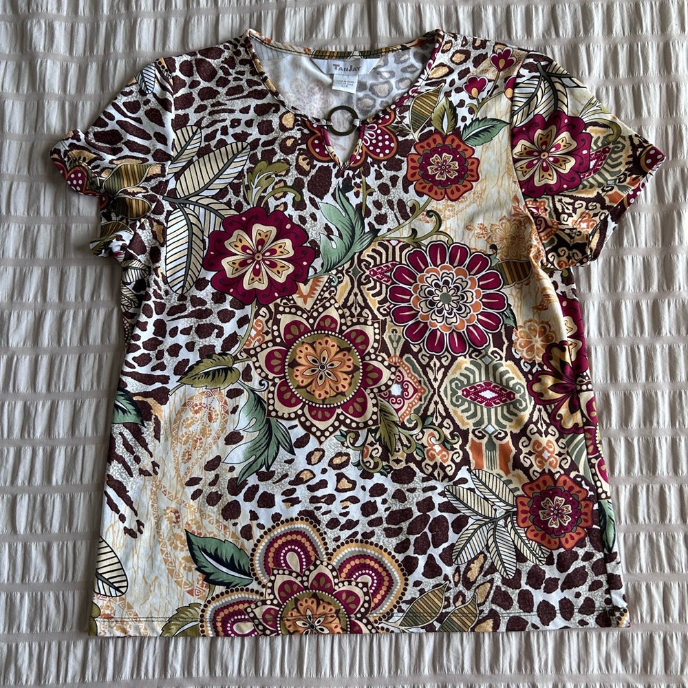 TanJay Floral Mixed Print Short Sleeve Tee w/ Ring (S)